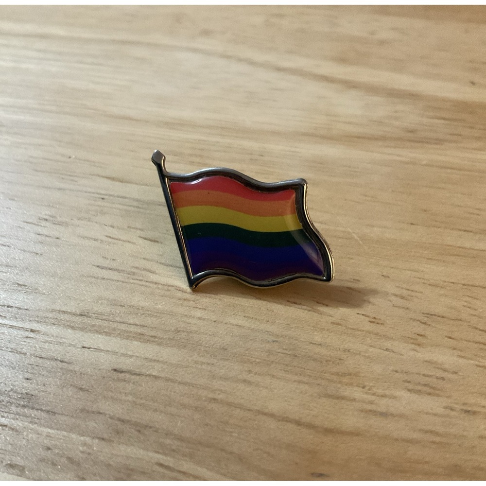 Rainbow Pride Flag Pin LGBTQ Hat Lapel Pinback Brooch Silver Tone Waving Flag